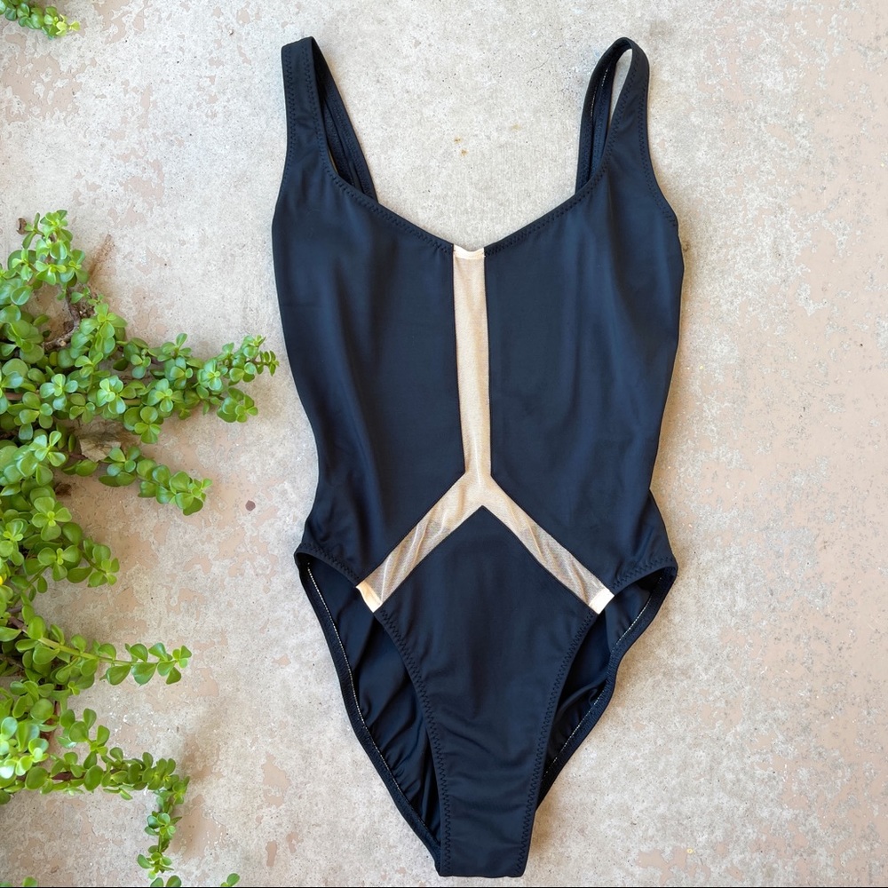 Norma Kamali Black Mesh One Piece Swimsuit